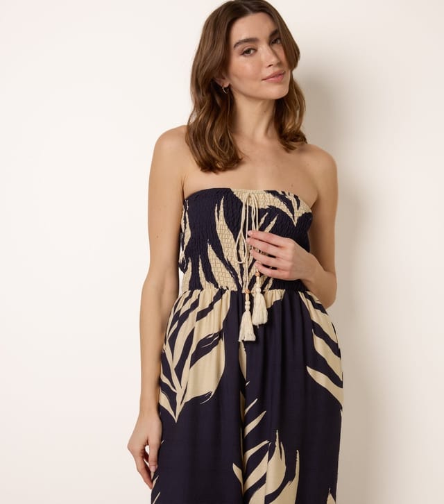 Blue Vanilla Women's Navy Bandeau Leaf Pattern Jumpsuit Blue Vanilla New Look - 2