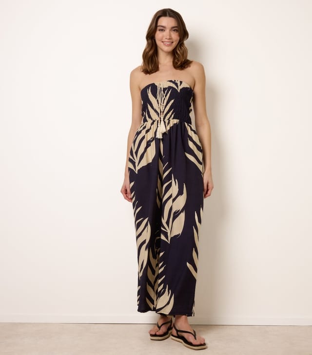 Blue Vanilla Women's Navy Bandeau Leaf Pattern Jumpsuit Blue Vanilla New Look - 3