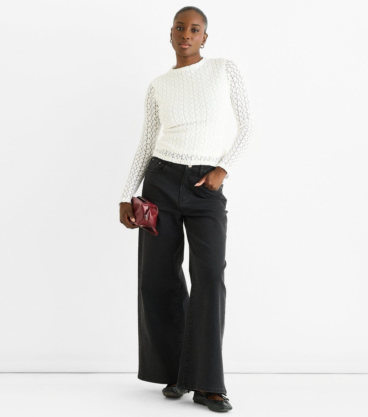 Gini London White Lace Long Sleeve Top