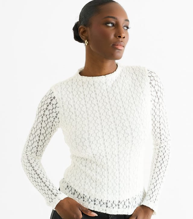 Gini London Women's White Lace Long Sleeve Top Gini London New Look - 2