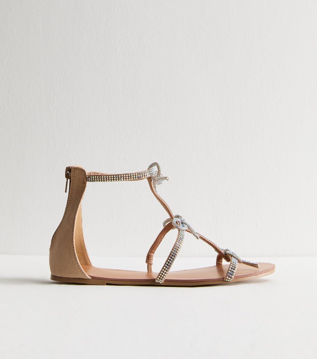 New Look Women's Beige Diamanté Strap Flat Sandals Vegan New Look