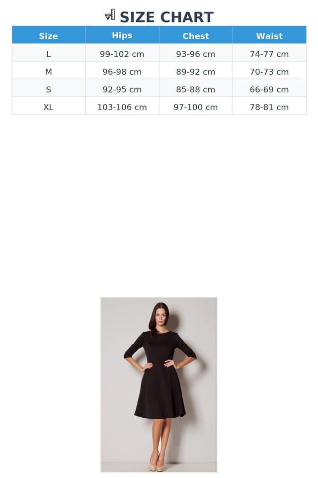 Love Lace Love Lace Women's Quilted Flared Knee Dress 3/4 Sleeves in Black - 2