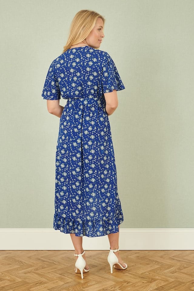 Yumi Yumi Women's Blue Floral Wrap Dress With Frill Hem - 3