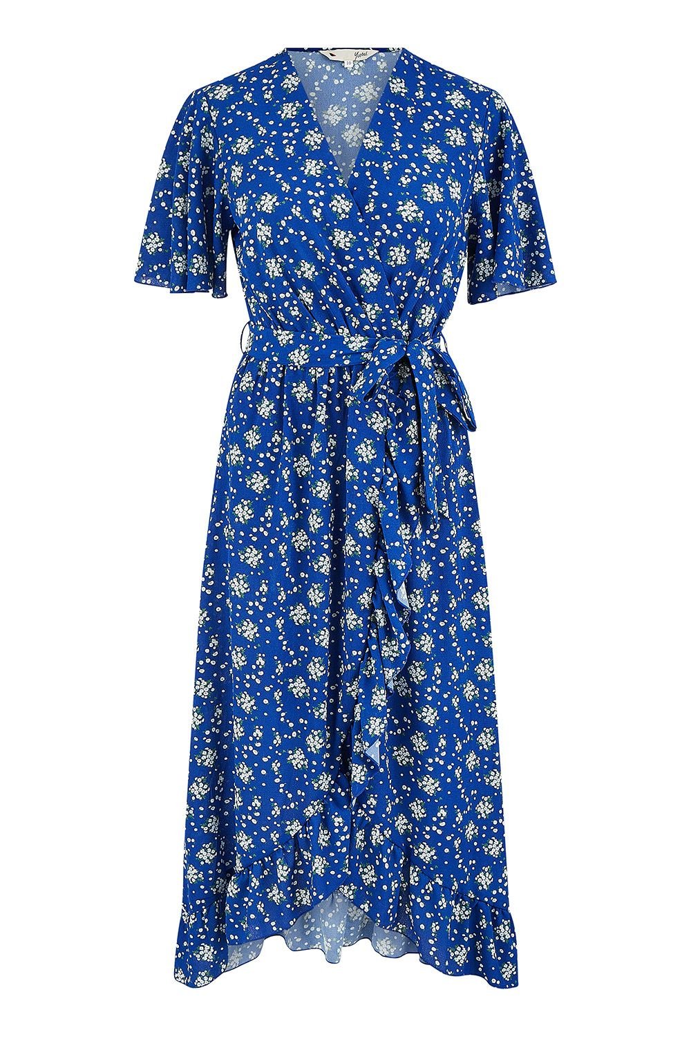 Yumi Yumi Women's Blue Floral Wrap Dress With Frill Hem - 4