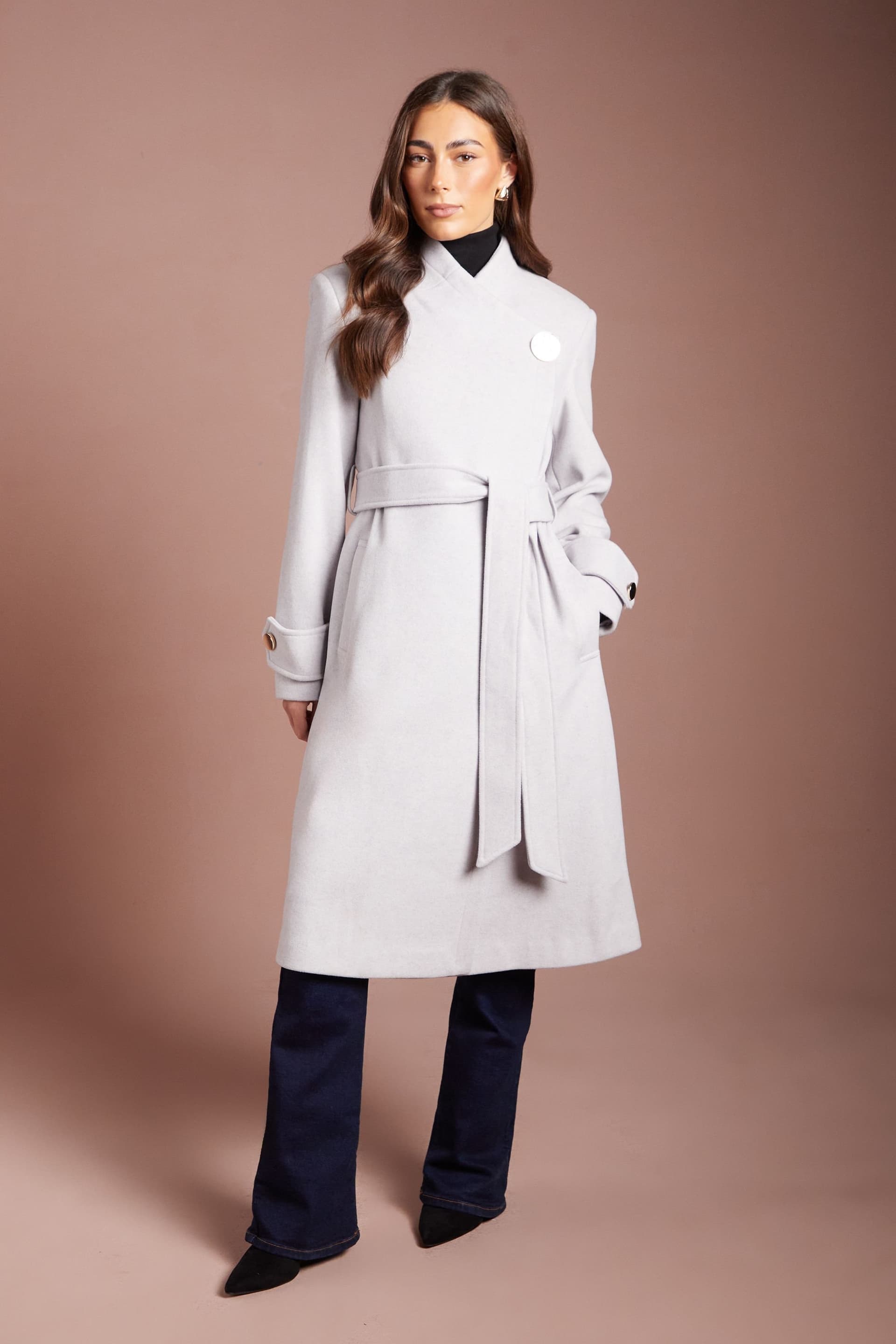 Coast Coast Women's Asymmetric Wrap Wool Look Midi Coat in Lilac Grey