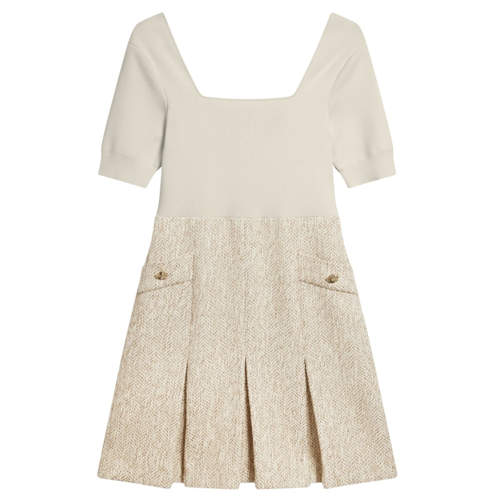 Ted Baker Ted Baker Women's Vulpad Short Sleeve Square Neck Mini Dress in Ecru