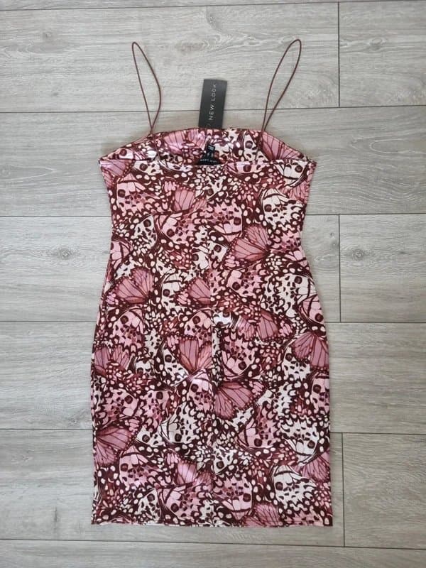 New Look New Look silk satin feel strappy brown pink white butterfly fairycore mini dress