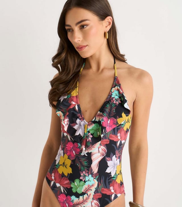 Gini London Women's Multicolour Tropical Print Ruffle Front Swimsuit Gini London New Look - 2