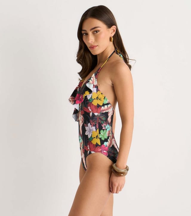 Gini London Women's Multicolour Tropical Print Ruffle Front Swimsuit Gini London New Look - 3