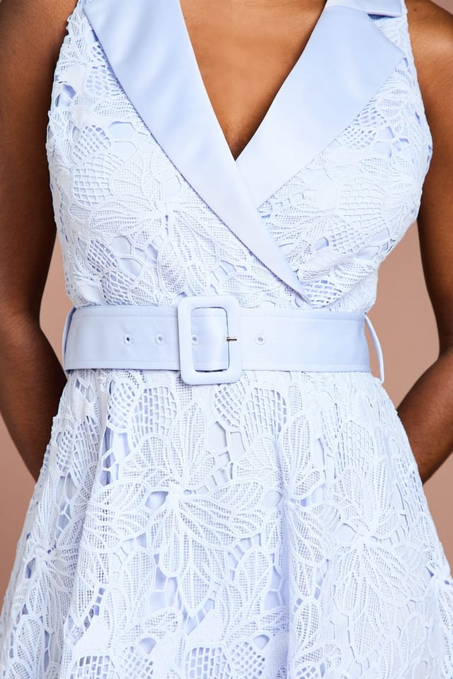 Coast Coast Women's Lace Sleeveless Satin Contrast Midi Shirt Dress in Cornflower Blue - 2