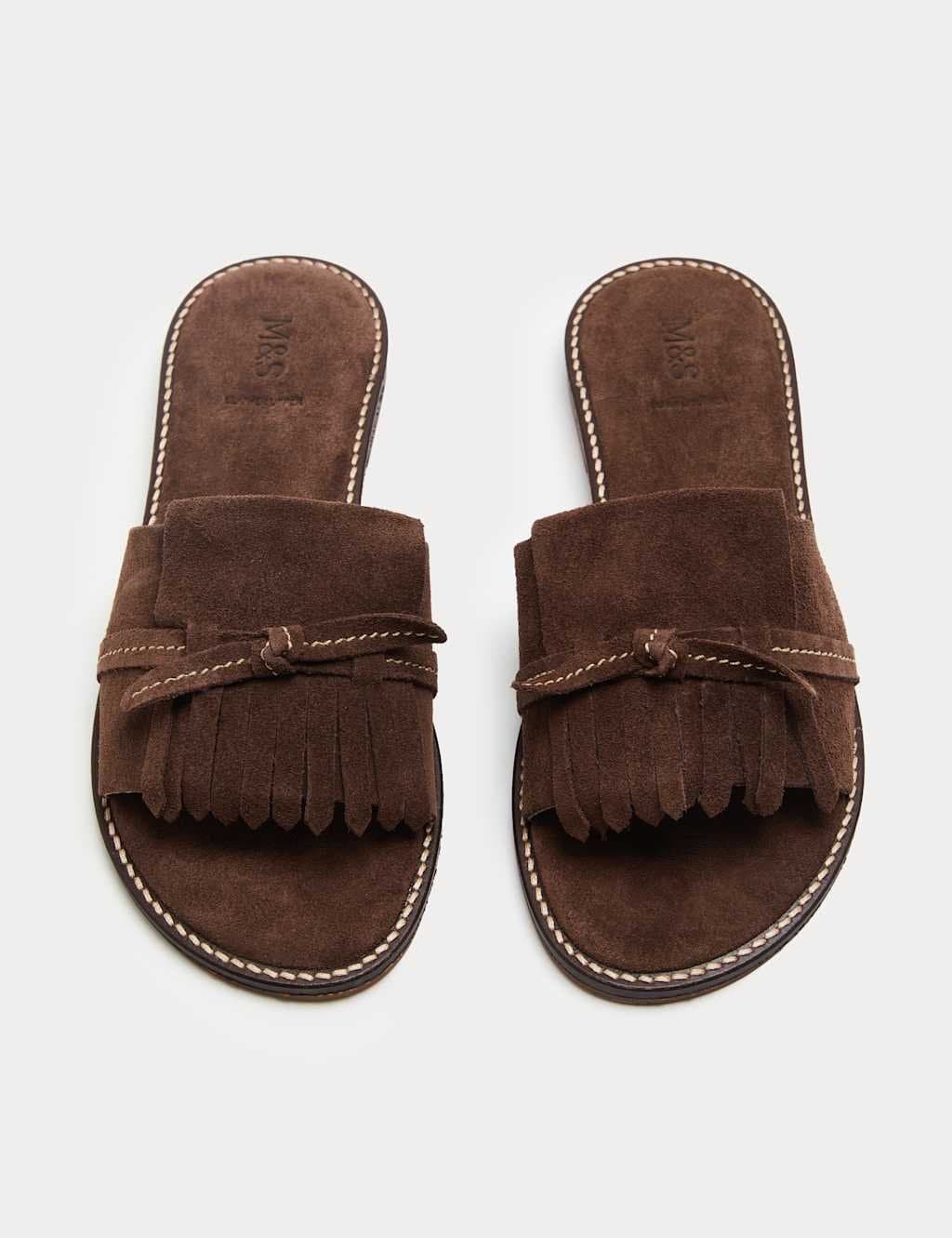 Marks & Spencer M&S Suede Fringed Flat Mules Brown