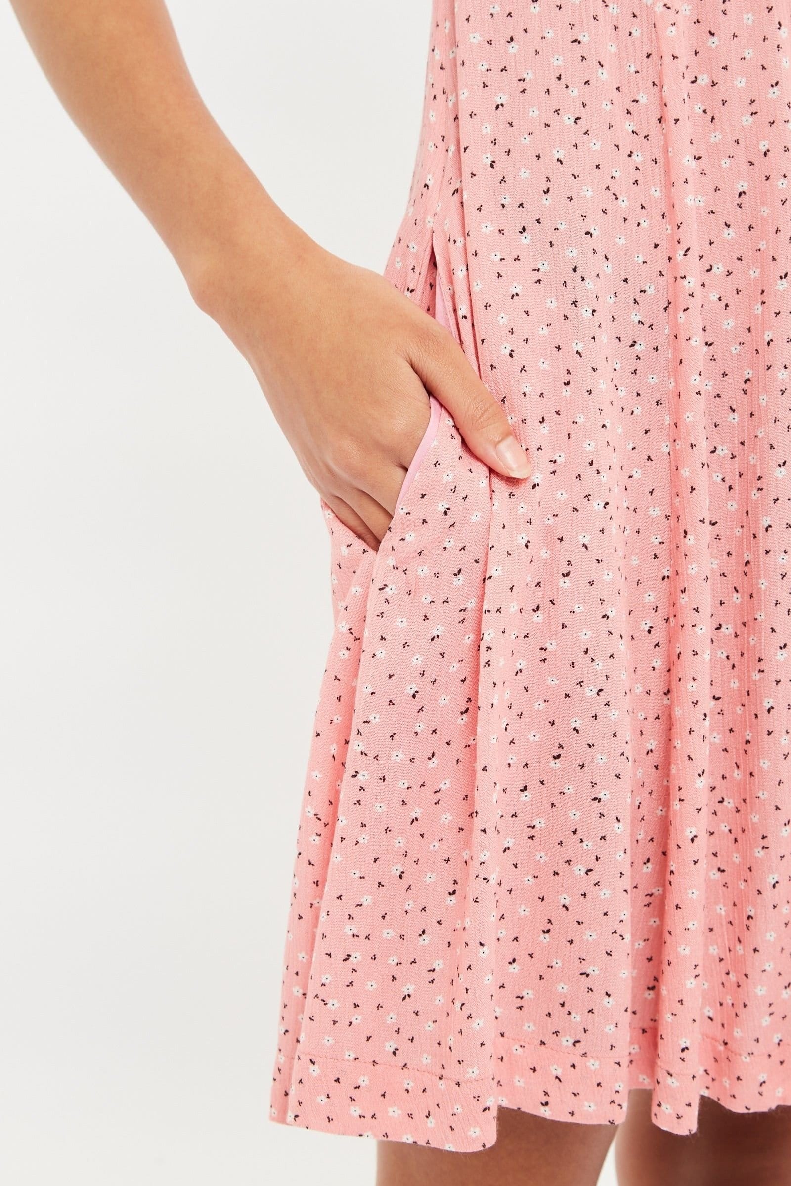Louche Louche Women's Luiza Teeny Flower Bud Tie Front Short Sleeve Tea Dress in Pink - 4