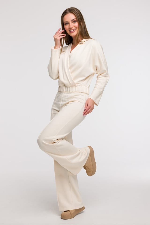 Love Lace Love Lace Women's V Neck Wrap Blouse with Elastic Waist in Beige - 2