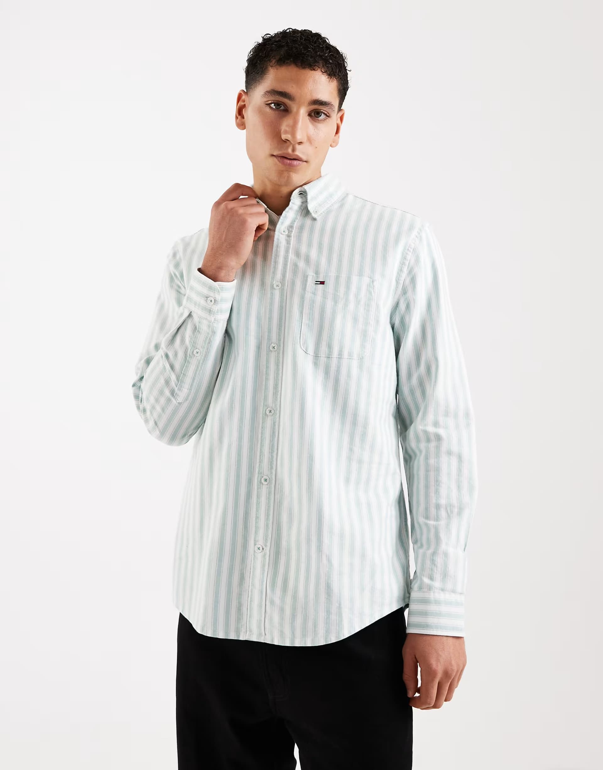 ASOS ASOS Tommy Jeans Striped Oxford Shirt in Green