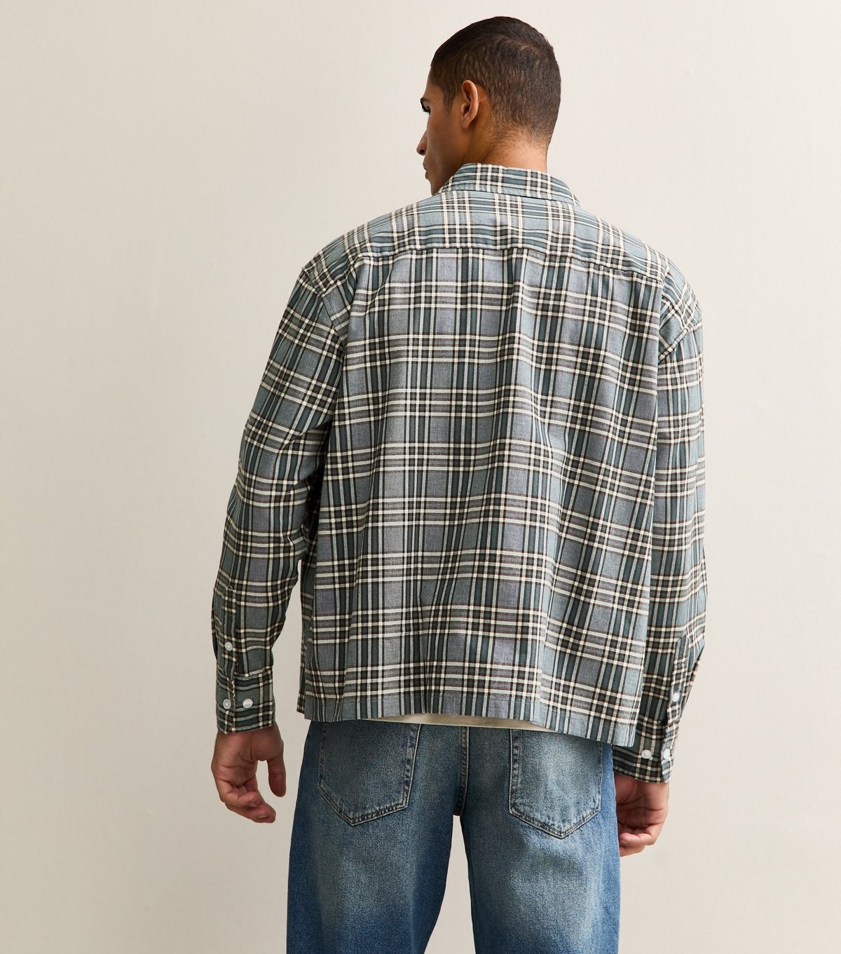 Only and Sons Men's Blue Relaxed Long Sleeve Checked Shirt Only and Sons New Look - 4