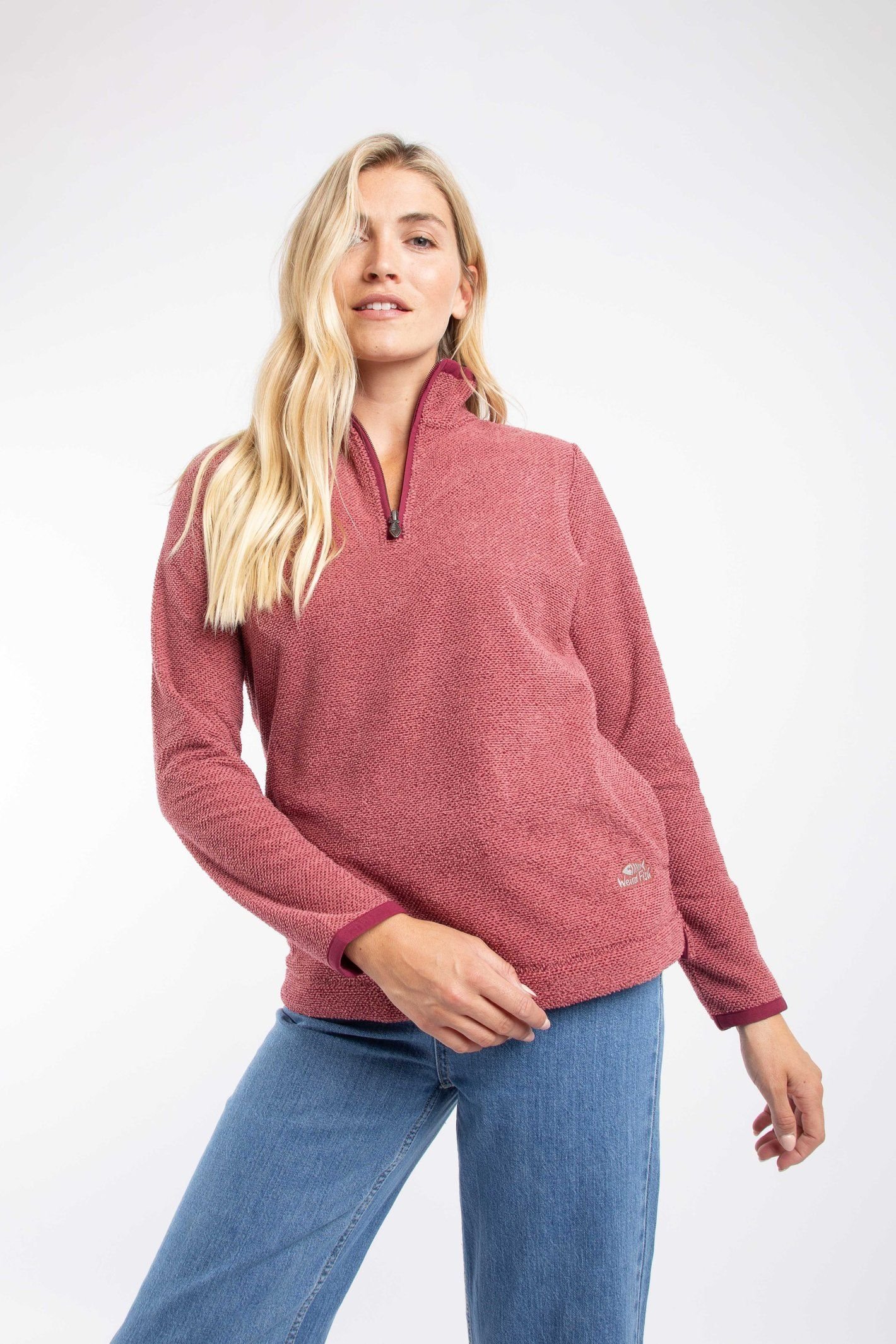 Weird Fish Weird Fish Women's Sarah 1/4 Zip Textured Fleece in Red - 1