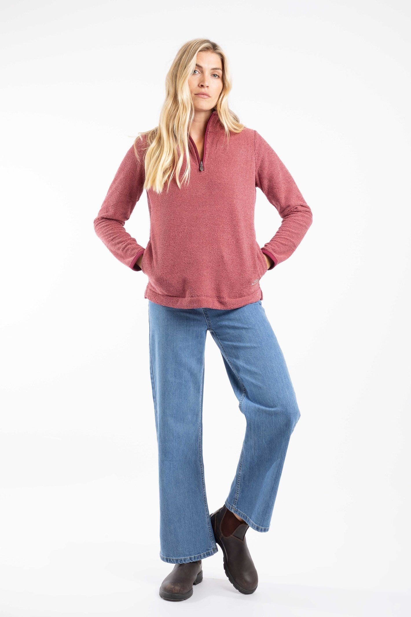 Weird Fish Weird Fish Women's Sarah 1/4 Zip Textured Fleece in Red - 4