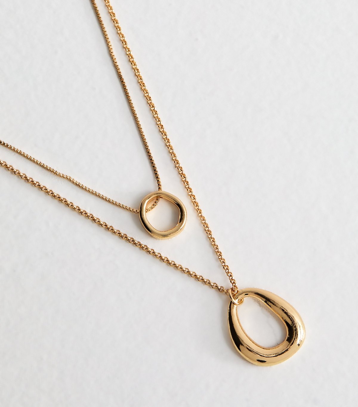 New Look Gold Tone 2 Layer Sleek Oval Pendant Necklace New Look - 3