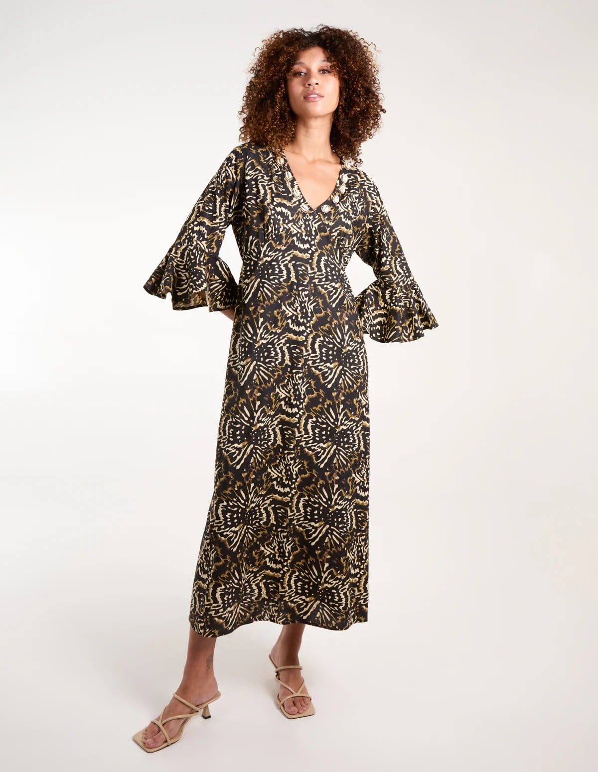 V Neck Shell Midi Dress