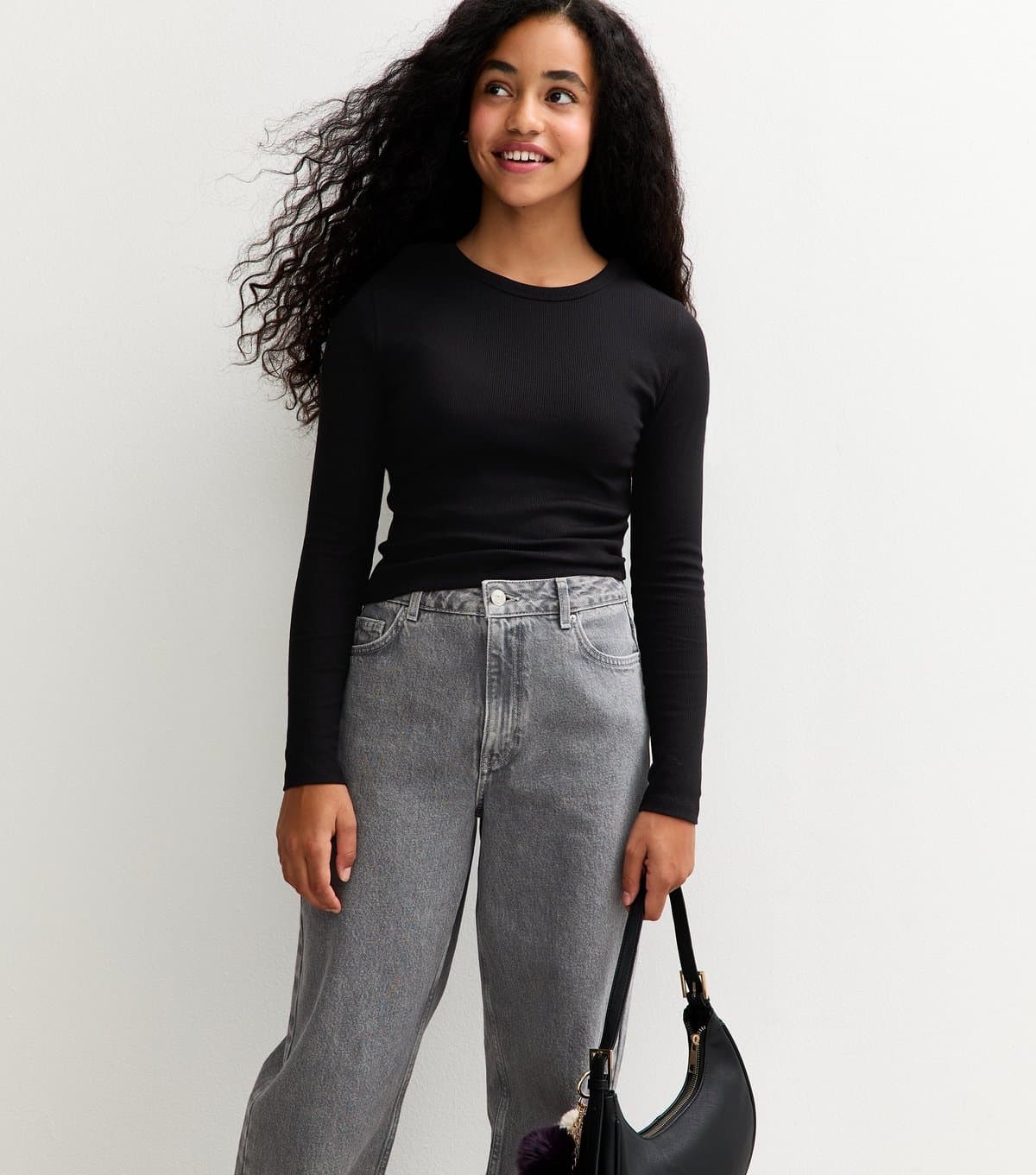 New Look New Look Black Ribbed Baby Tee Long Sleeve Top