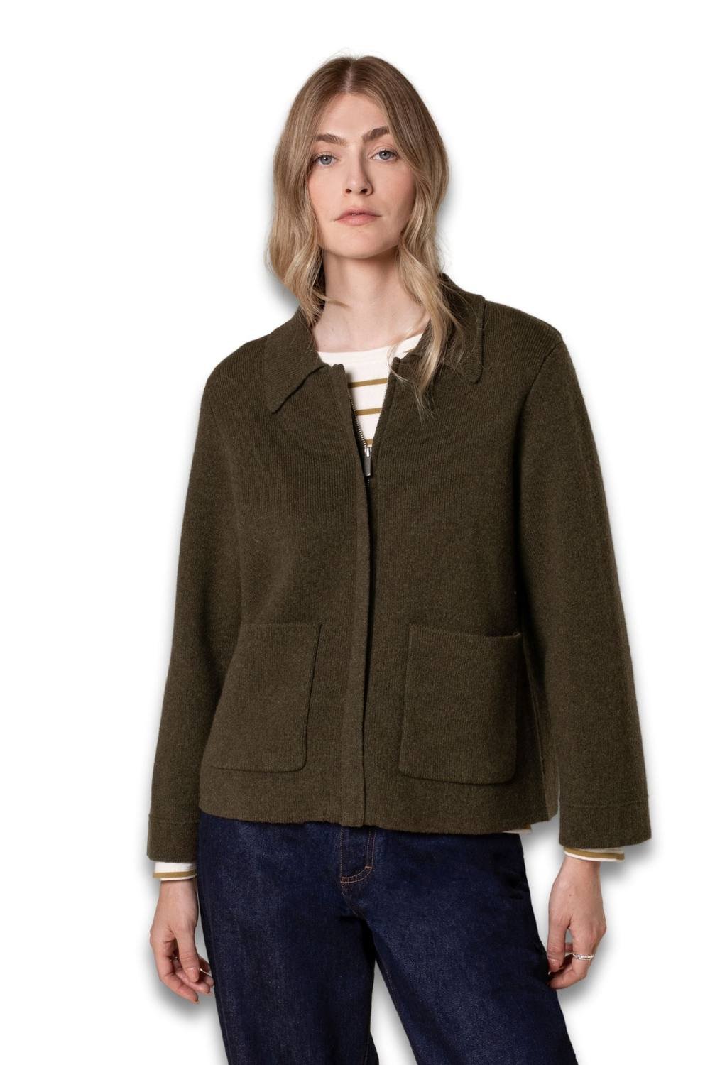 Celtic & Co Celtic & Co Women's Wool Bomber Jacket in Dark Olive - 3