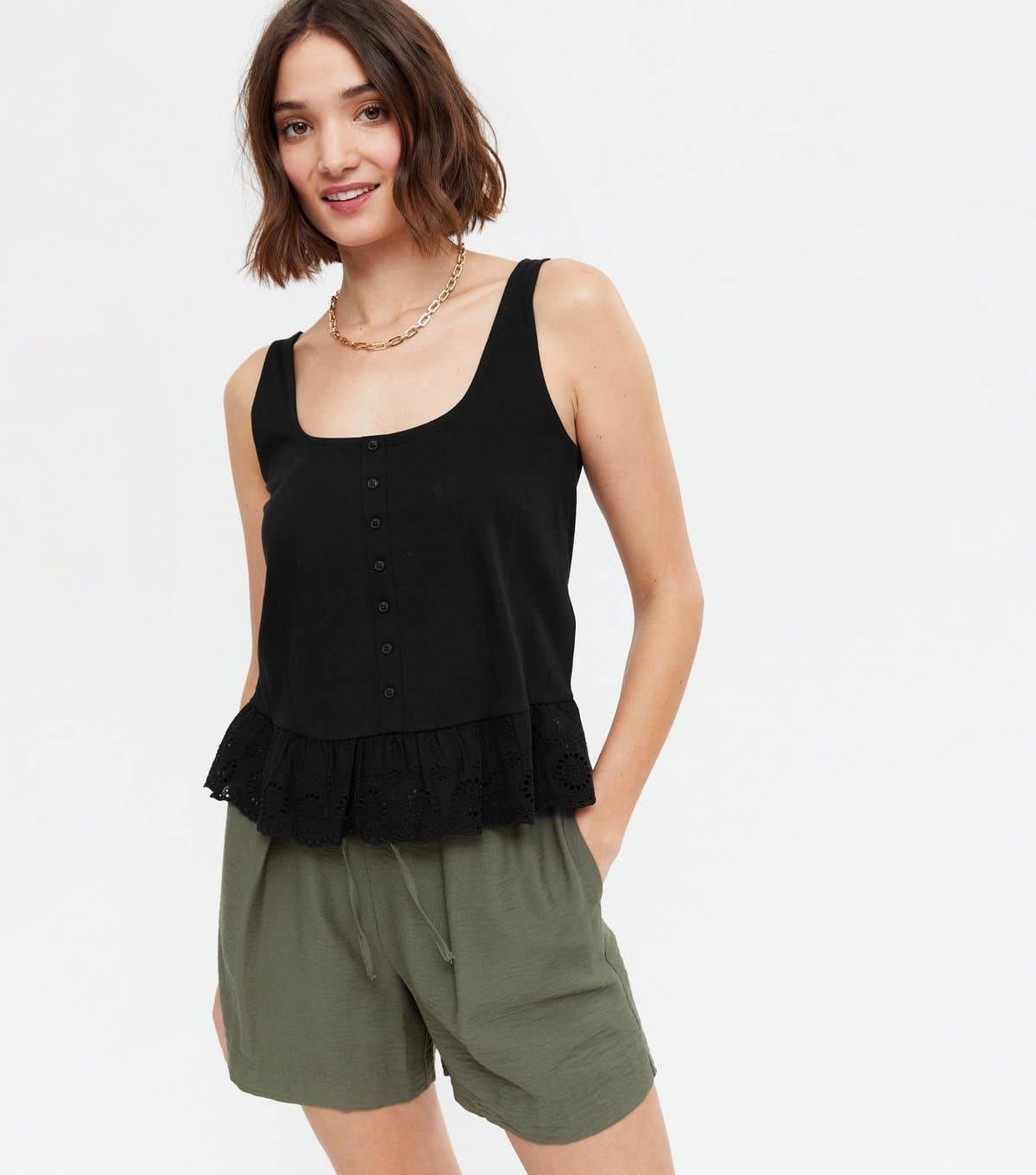 New Look Women's Black Square Neck Broderie Vest New Look