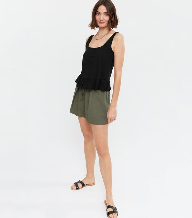 New Look Women's Black Square Neck Broderie Vest New Look - 2