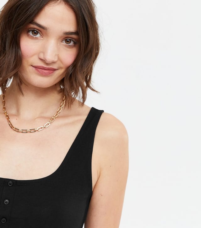 New Look Women's Black Square Neck Broderie Vest New Look - 3
