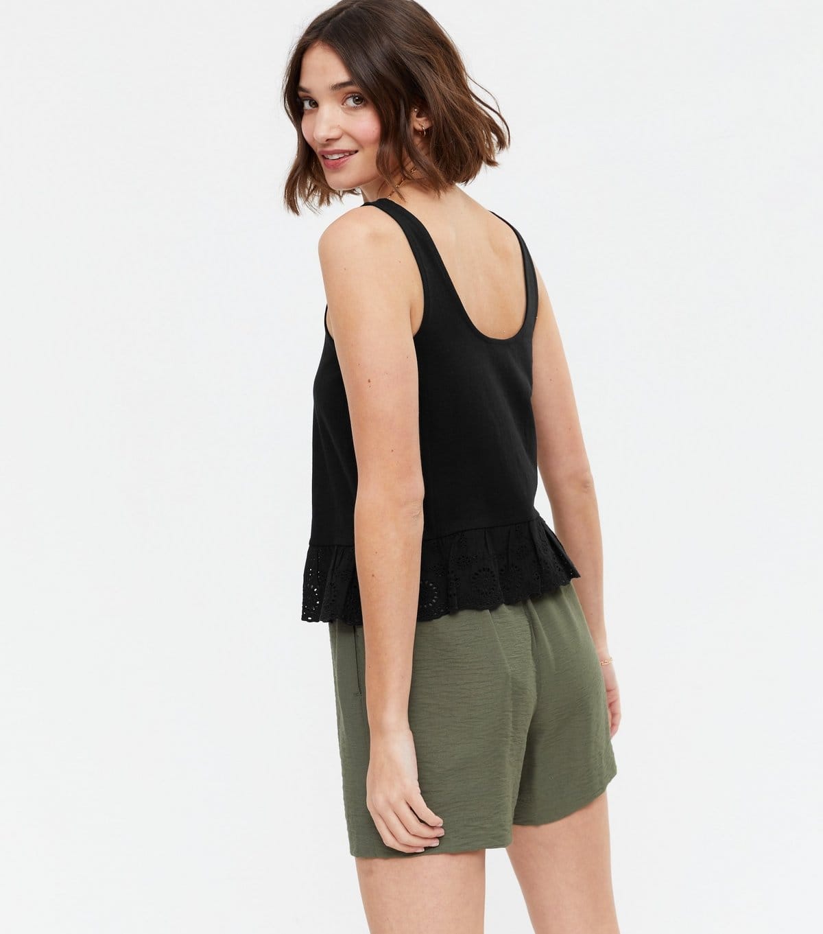 New Look Women's Black Square Neck Broderie Vest New Look - 4