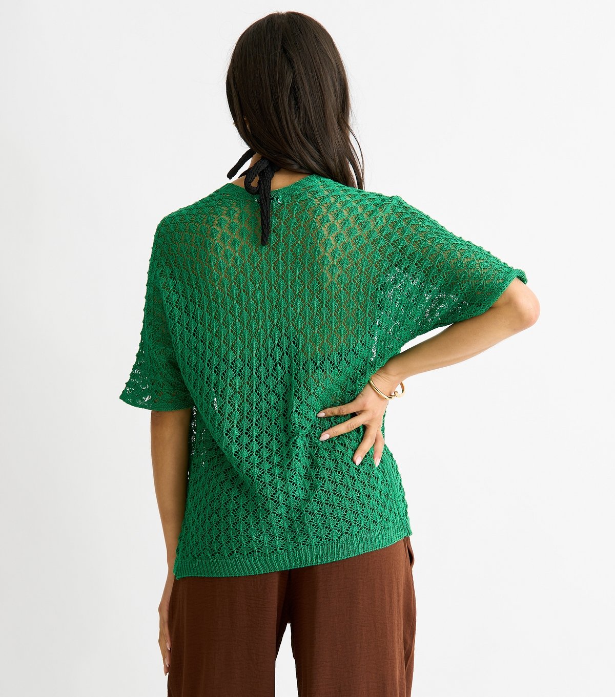 Gini London Women's Green Short Sleeve Crochet Cardigan Gini London New Look - 4