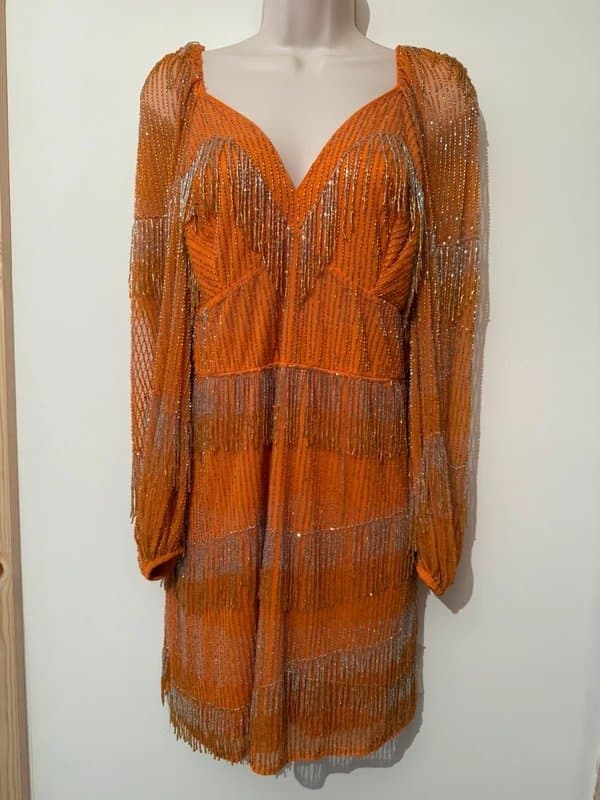 ASOS ASOS Luxe Orange Embellished Dress Size 16/18