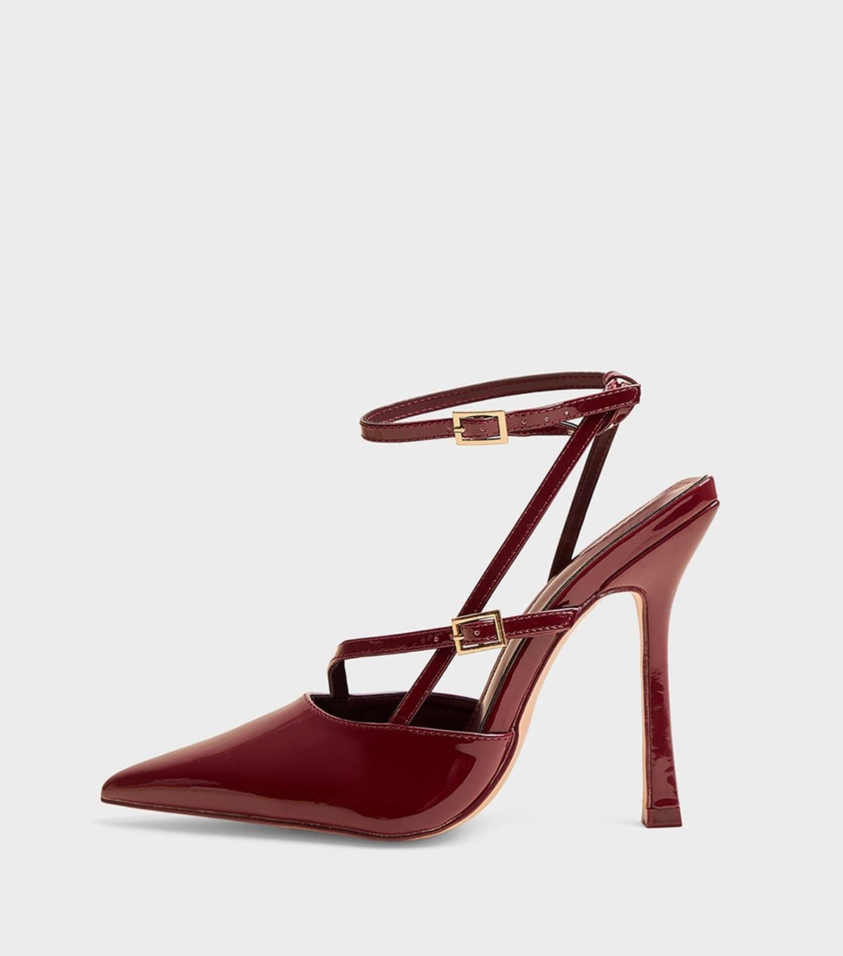 Public Desire Public Desire Dark Burgundy Faux Patent Leather Court Shoes