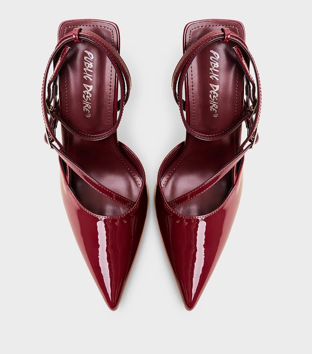 Public Desire Women's Dark Burgundy Faux Patent Leather Idol Stiletto Court Shoes Public Desire New Look - 2