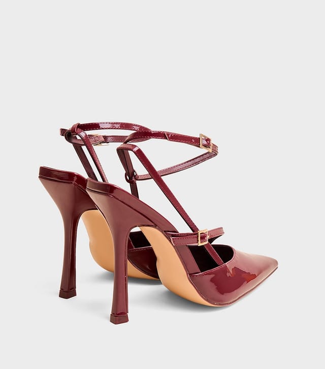 Public Desire Women's Dark Burgundy Faux Patent Leather Idol Stiletto Court Shoes Public Desire New Look - 3