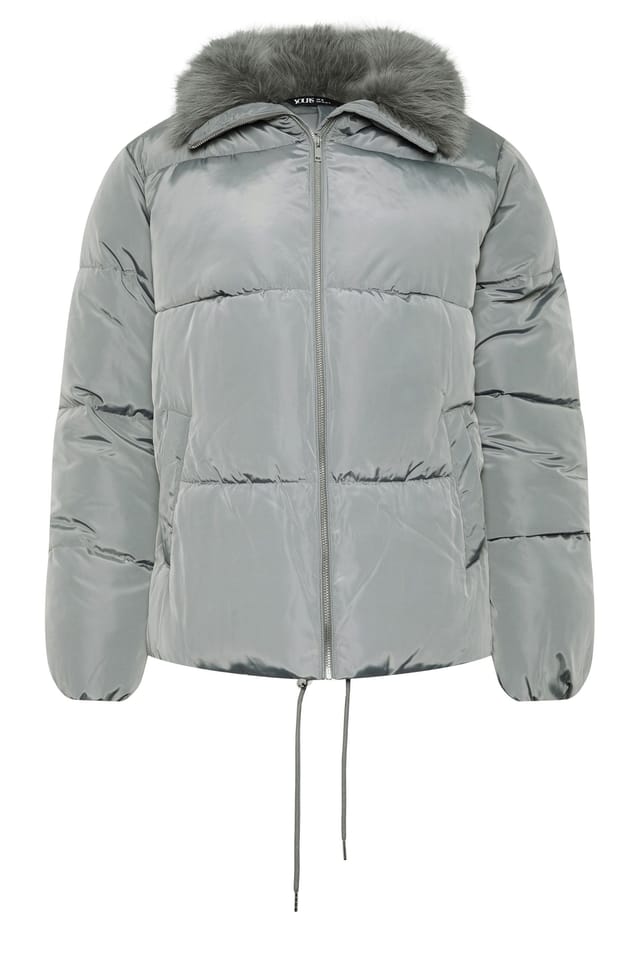 Yours Yours Women's Funnel Neck Padded Coat in Light Grey - 2