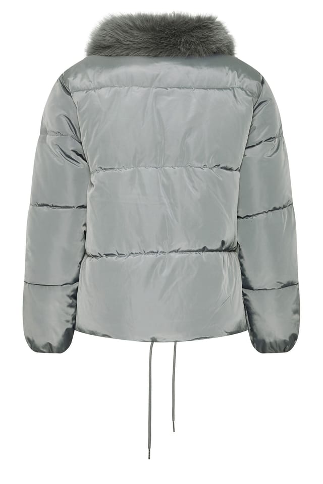 Yours Yours Women's Funnel Neck Padded Coat in Light Grey - 3