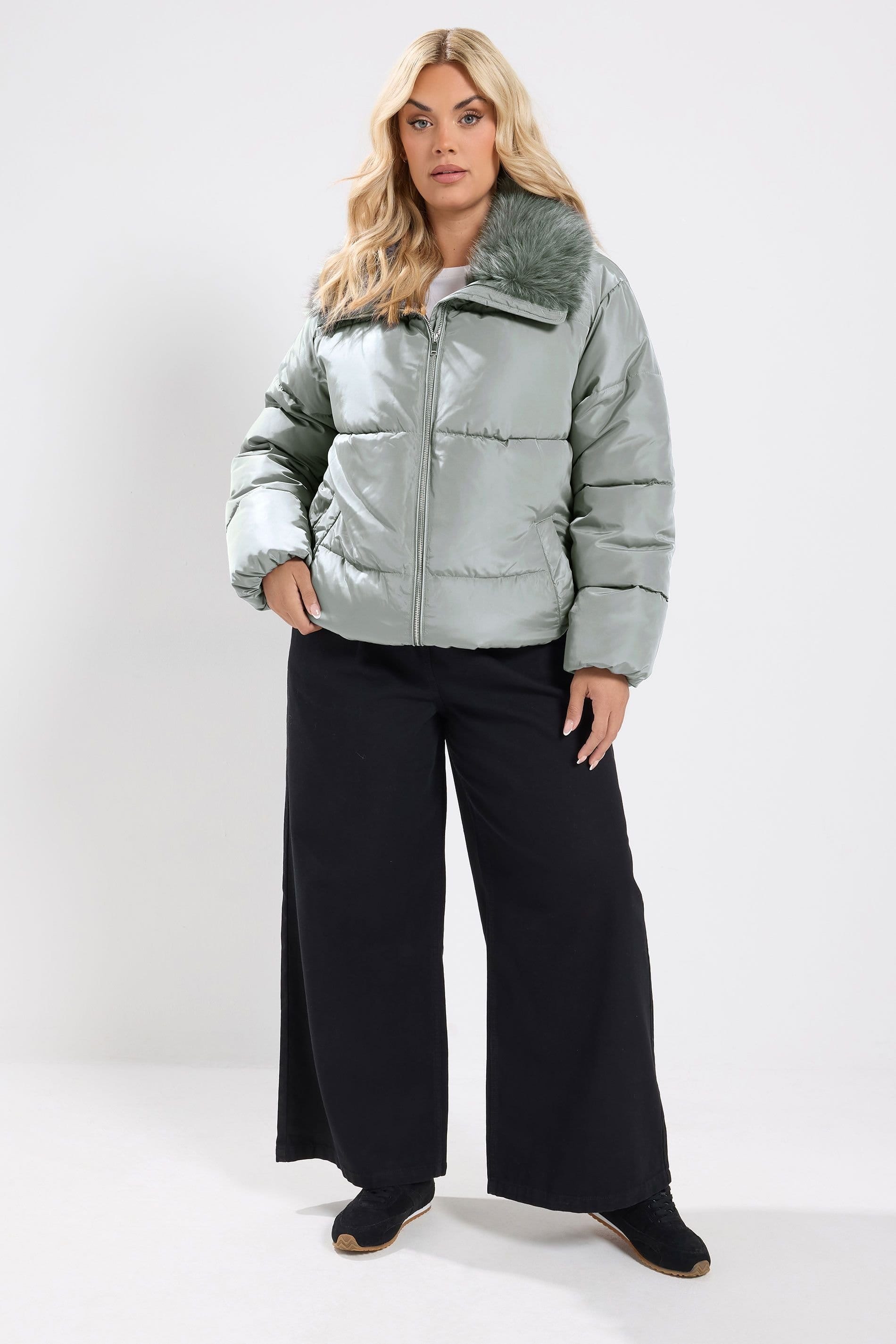 Yours Yours Women's Funnel Neck Padded Coat in Light Grey - 4