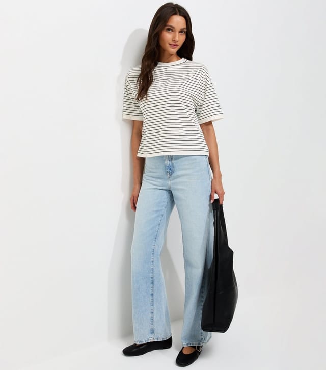 New Look Women's Blue Cotton Striped 2 In 1 Boxy T-Shirt New Look - 3