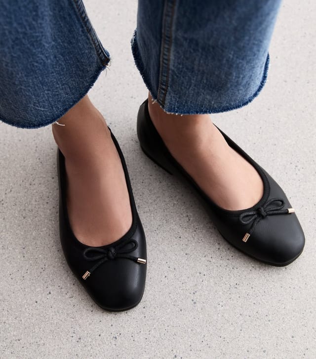 New Look Women's Black Leather-Look Ballerina Pumps New Look - 2