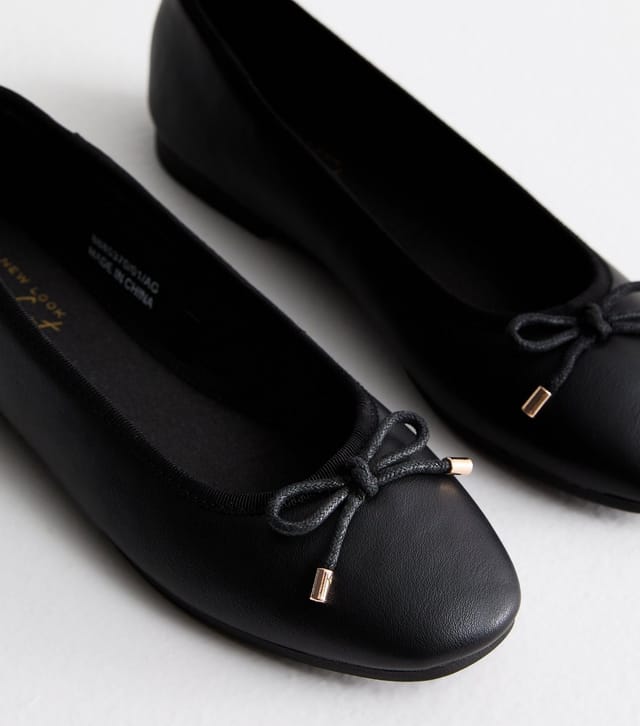New Look Women's Black Leather-Look Ballerina Pumps New Look - 3