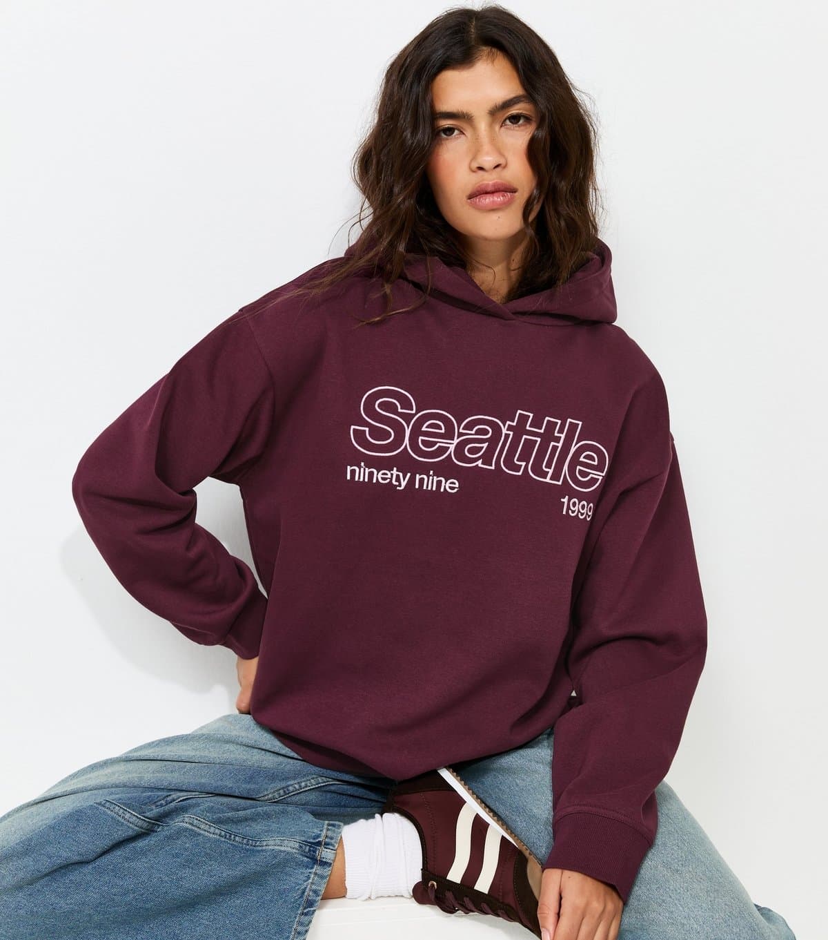 New Look New Look Dark Burgundy Cotton-Rich Hoodie