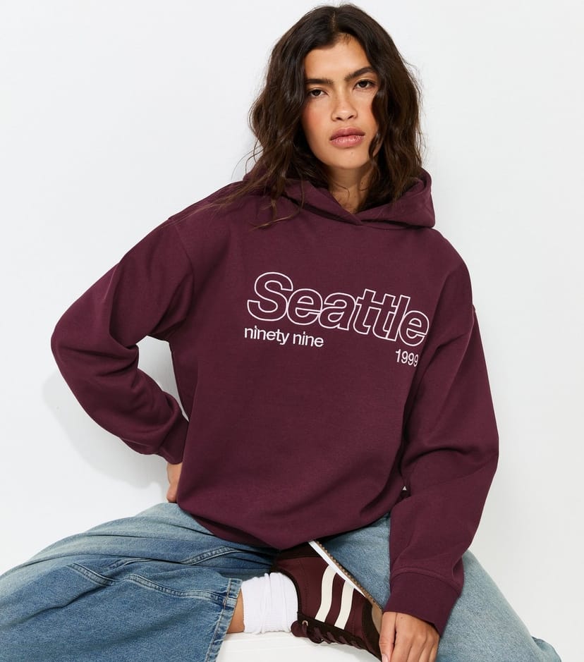 New Look Women's Dark Burgundy Cotton Rich Seattle Hoodie School New Look - 1