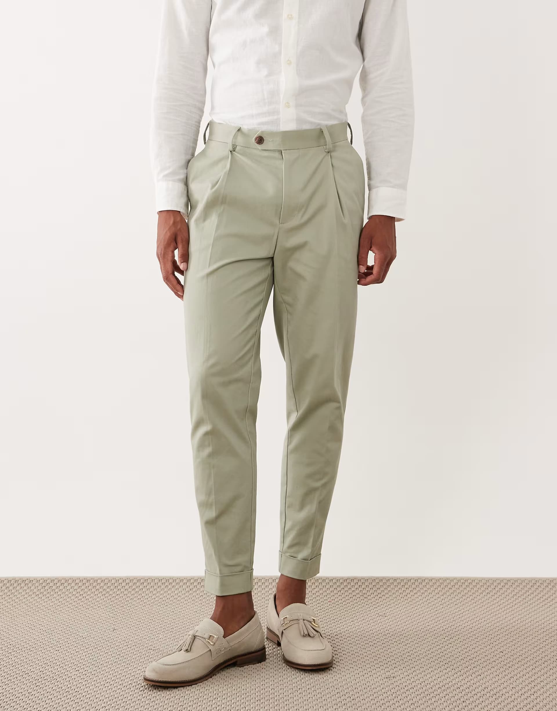 ASOS ASOS Smart Cotton Rich Tapered Chino Trousers in Sage Green