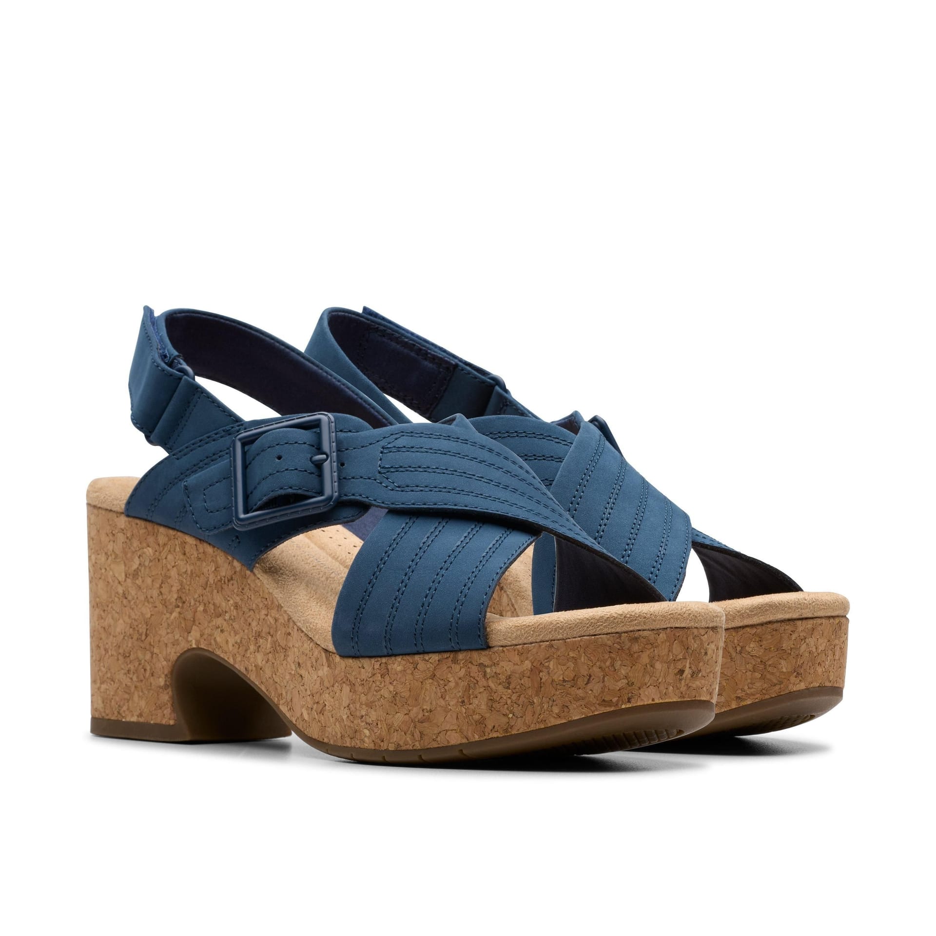 Clarks Clarks Women's Nerisa West Navy Nubuck Heeled Sandals, Wedge Sandals in Blue - 4