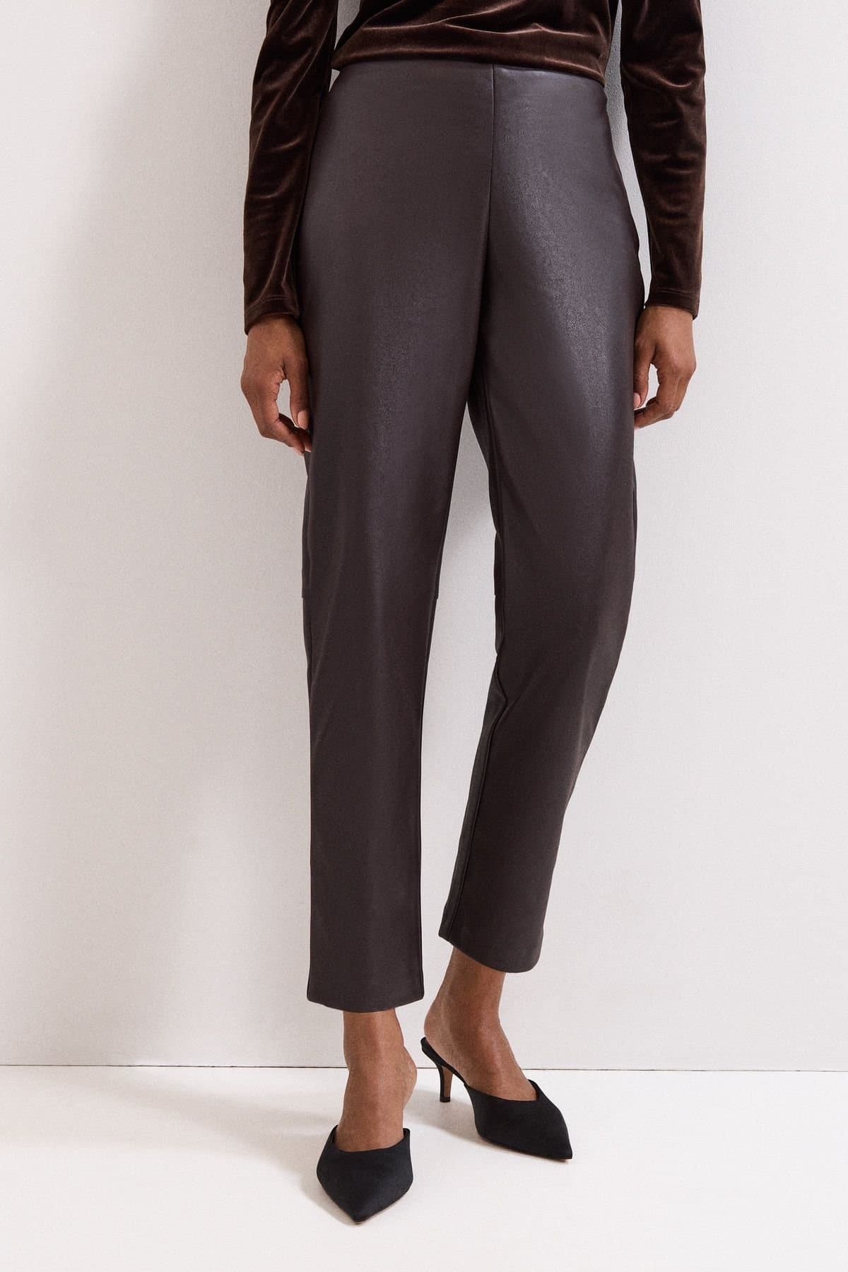 Phase Eight Phase Eight Dark Brown Faux Leather Crop Trousers