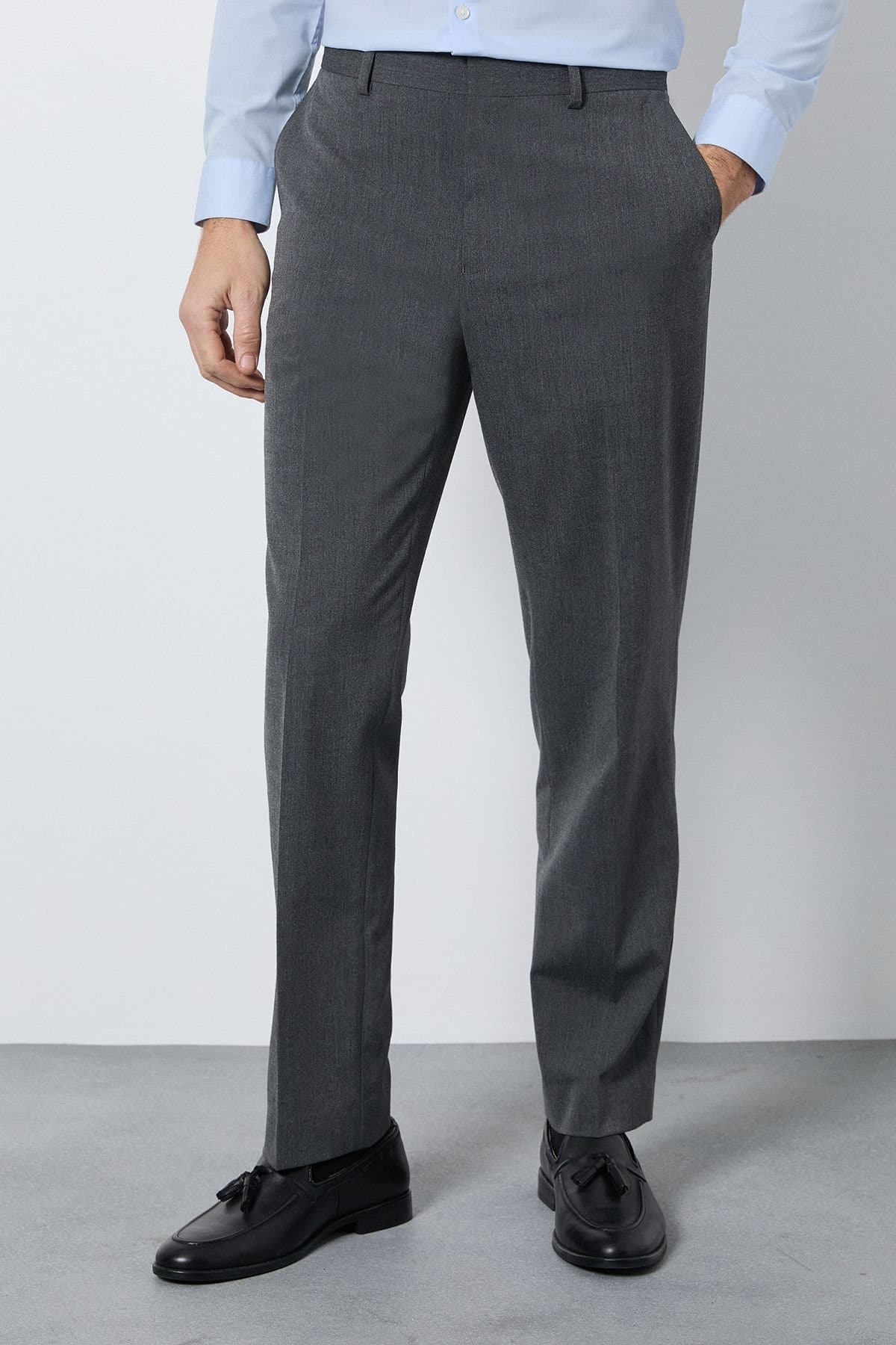 Burton Burton Men's Mid Grey Tailored Fit Essential Suit Trousers