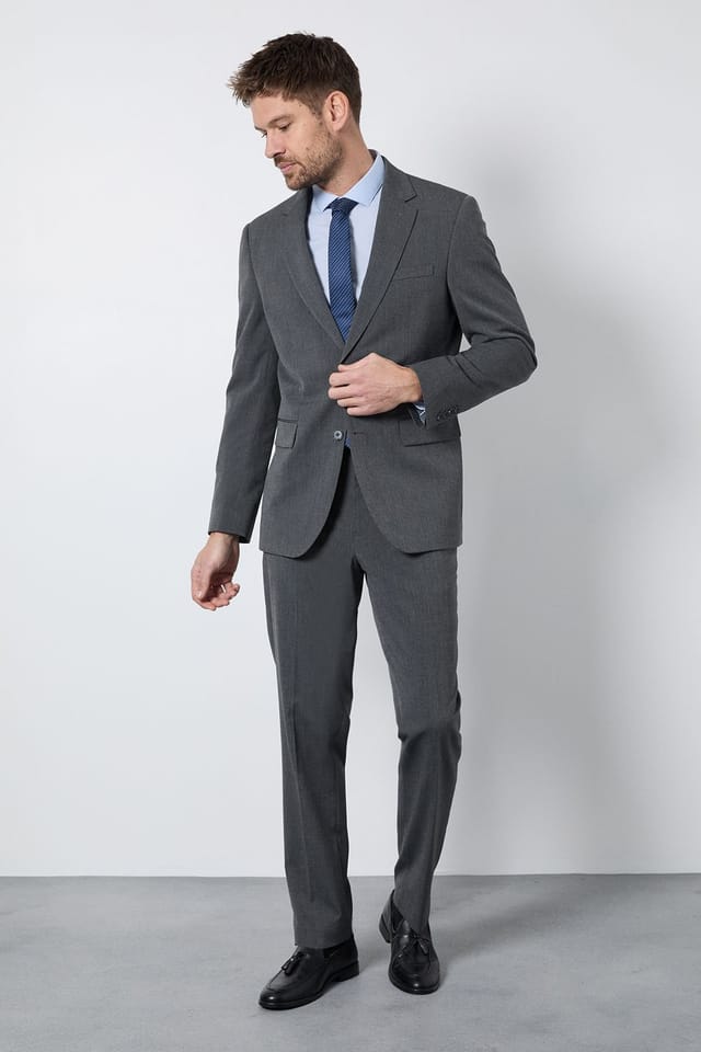 Burton Burton Men's Mid Grey Tailored Fit Essential Suit Trousers - 2