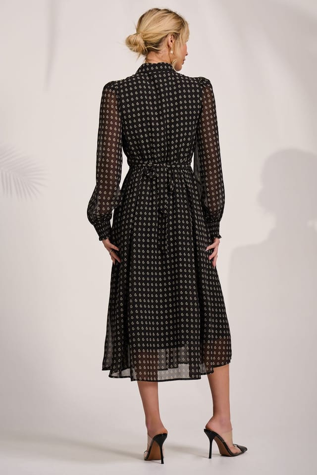 Jolie Moi Jolie Moi Women's Chiffon Print Ruffled Shirt Dress in Black - 2