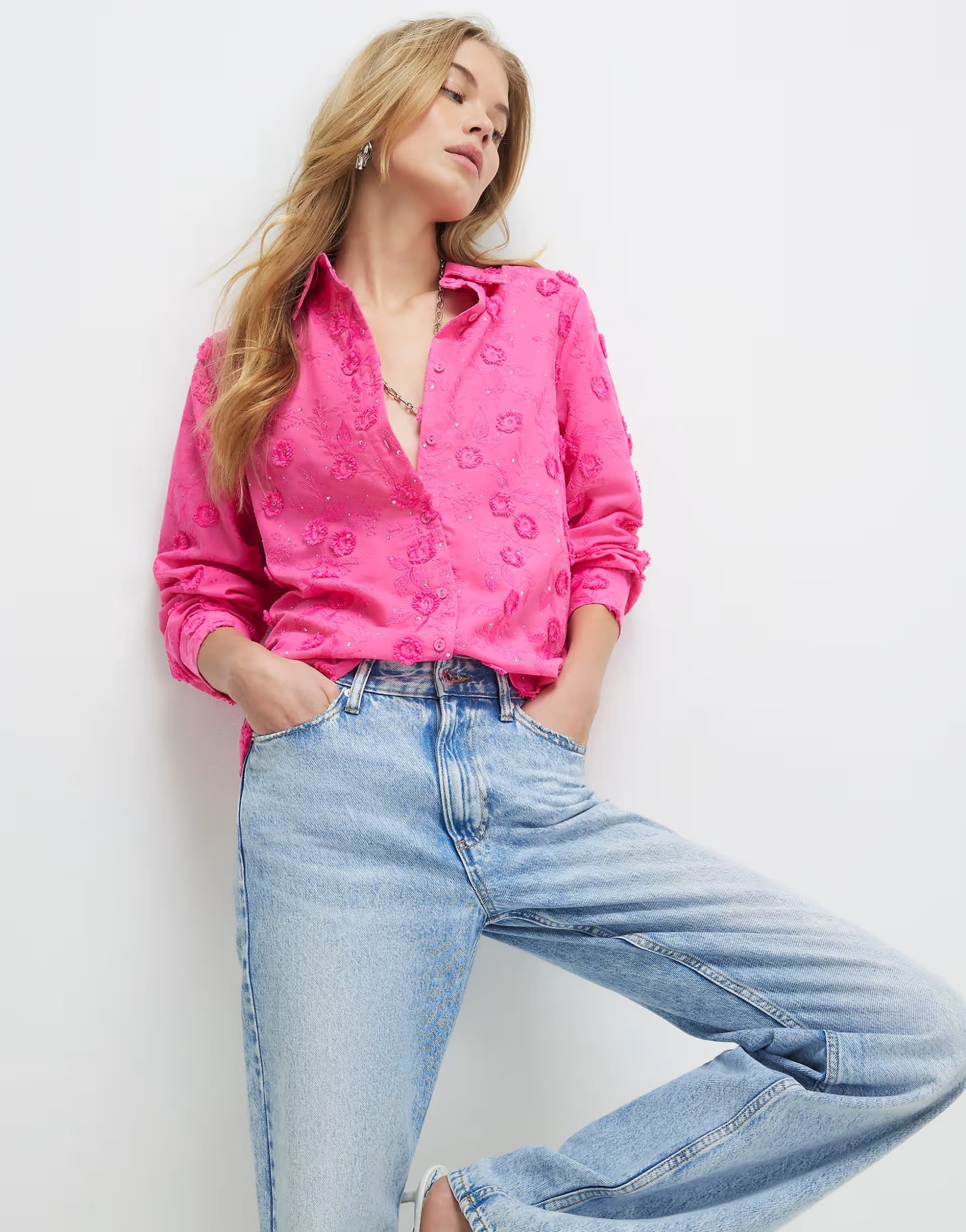 ASOS River Island Pink 3D Floral Embellished Shirt