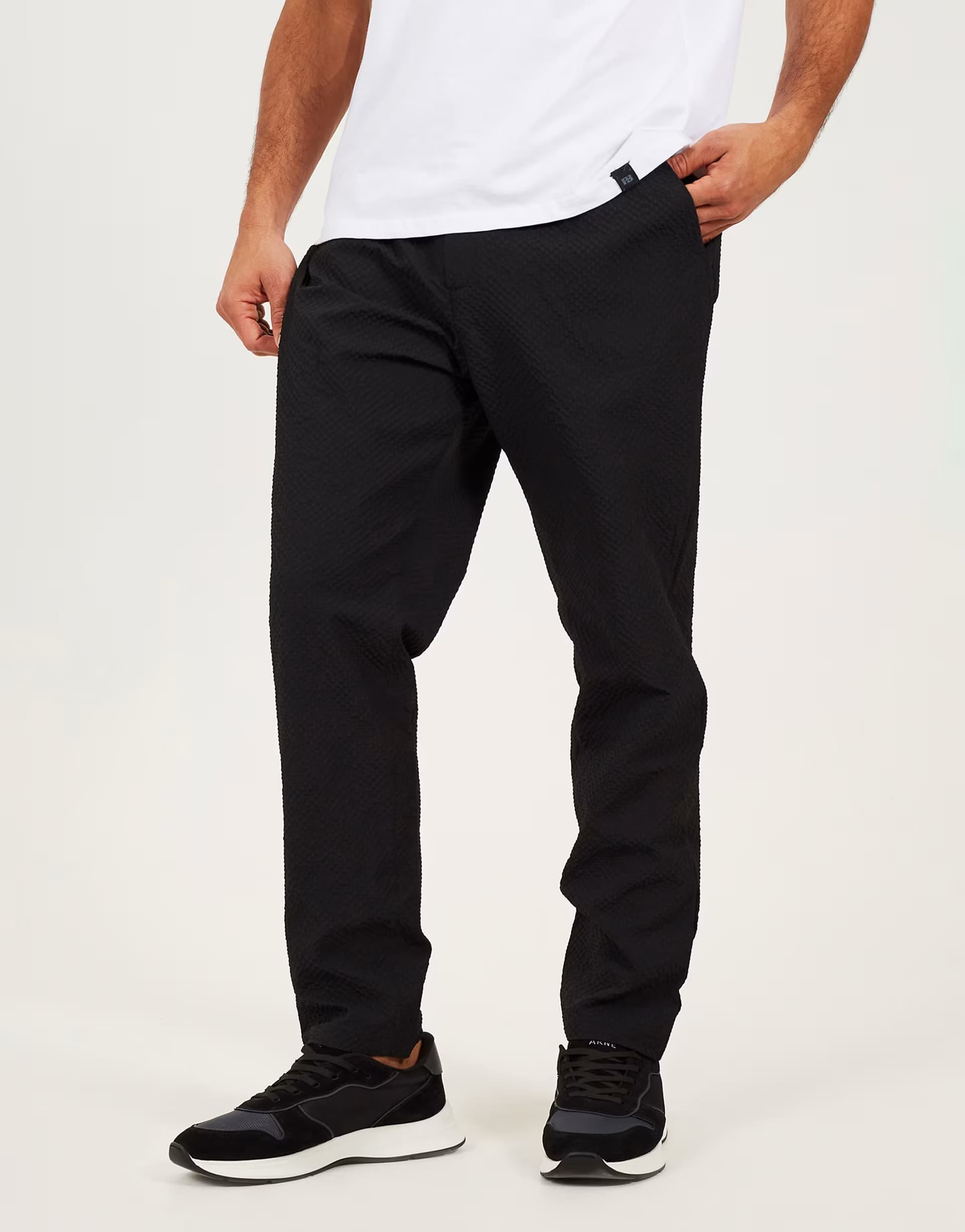 ASOS Brave Soul Straight leg seersucker trousers in black